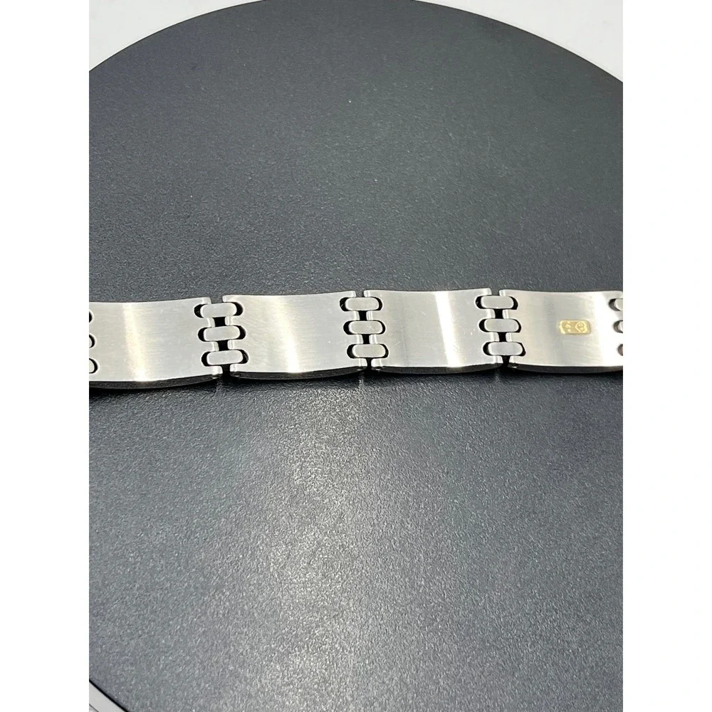Designer Signed Stainless Steel and‎ 14K Yellow Gold Accents Bracelet